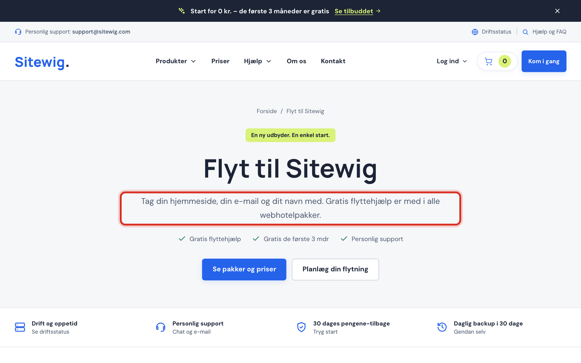 Den offentlige side Flyt til Sitewig med Gratis flyttehjælp