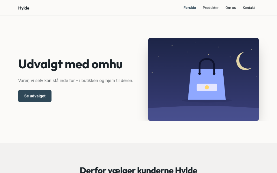 Skärmbild av mallen Hylde på dator
