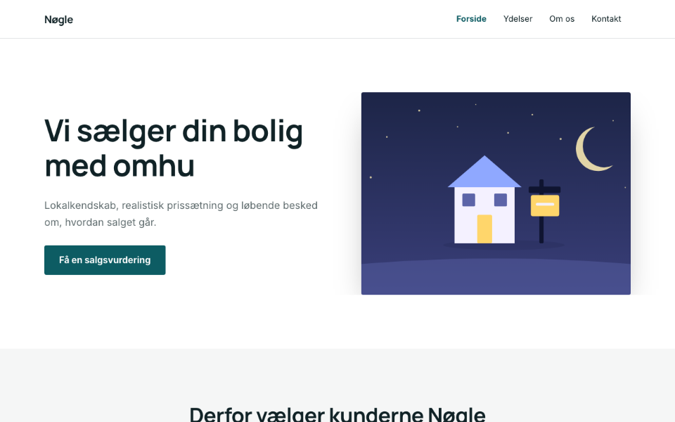 Screenshot of the Nøgle template on desktop