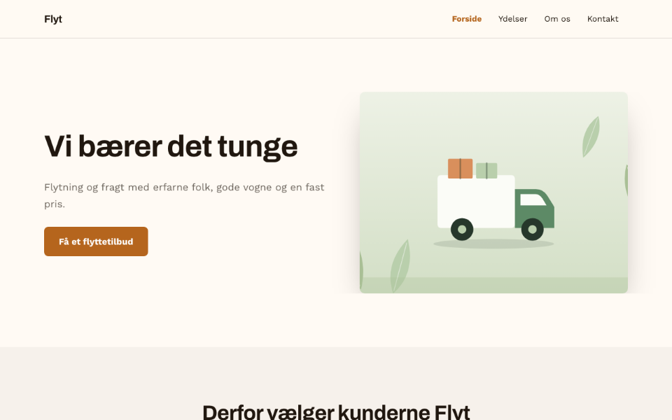 Screenshot of the Flyt template on desktop