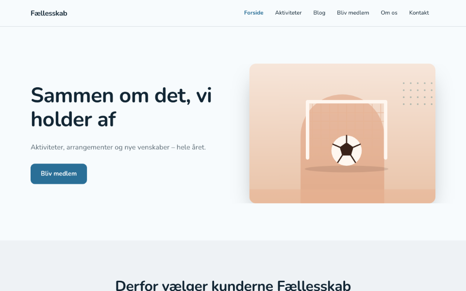 Screenshot of the Fællesskab template on desktop