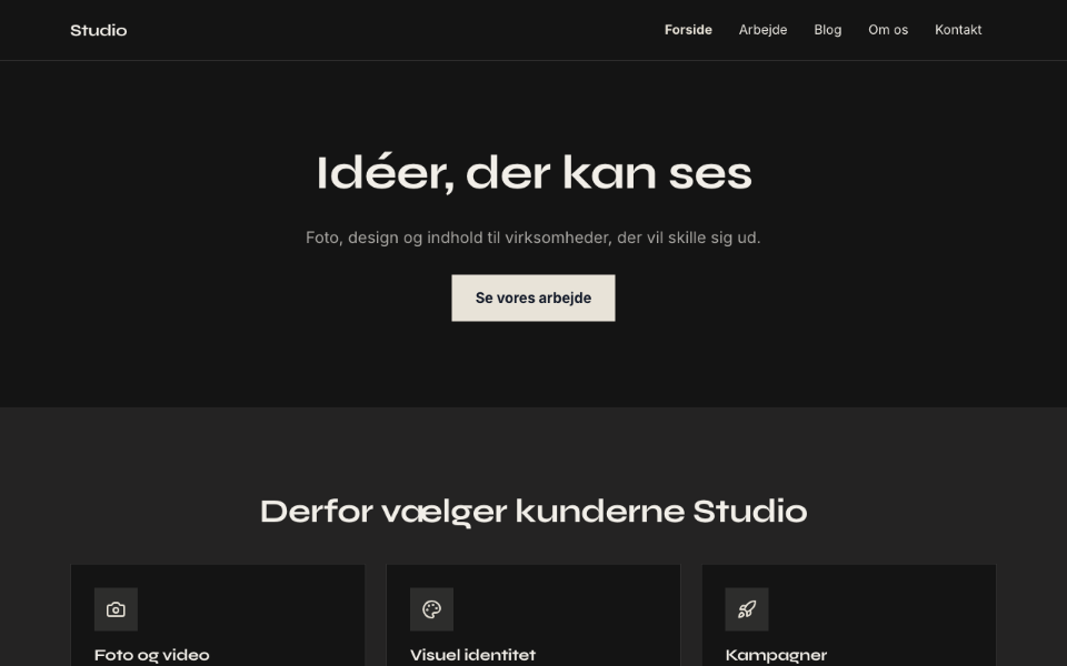 Screenshot der Vorlage Studio auf desktop