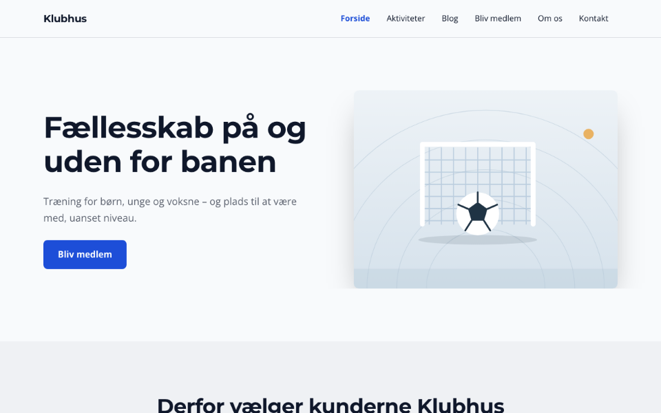 Skärmbild av mallen Klubhus på dator