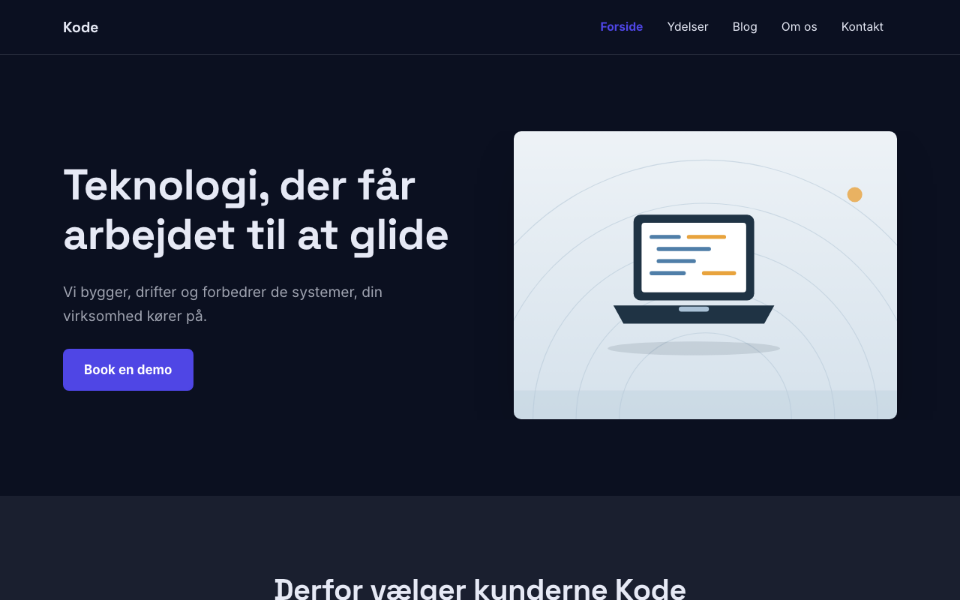 Skærmbillede af skabelonen Kode på computer